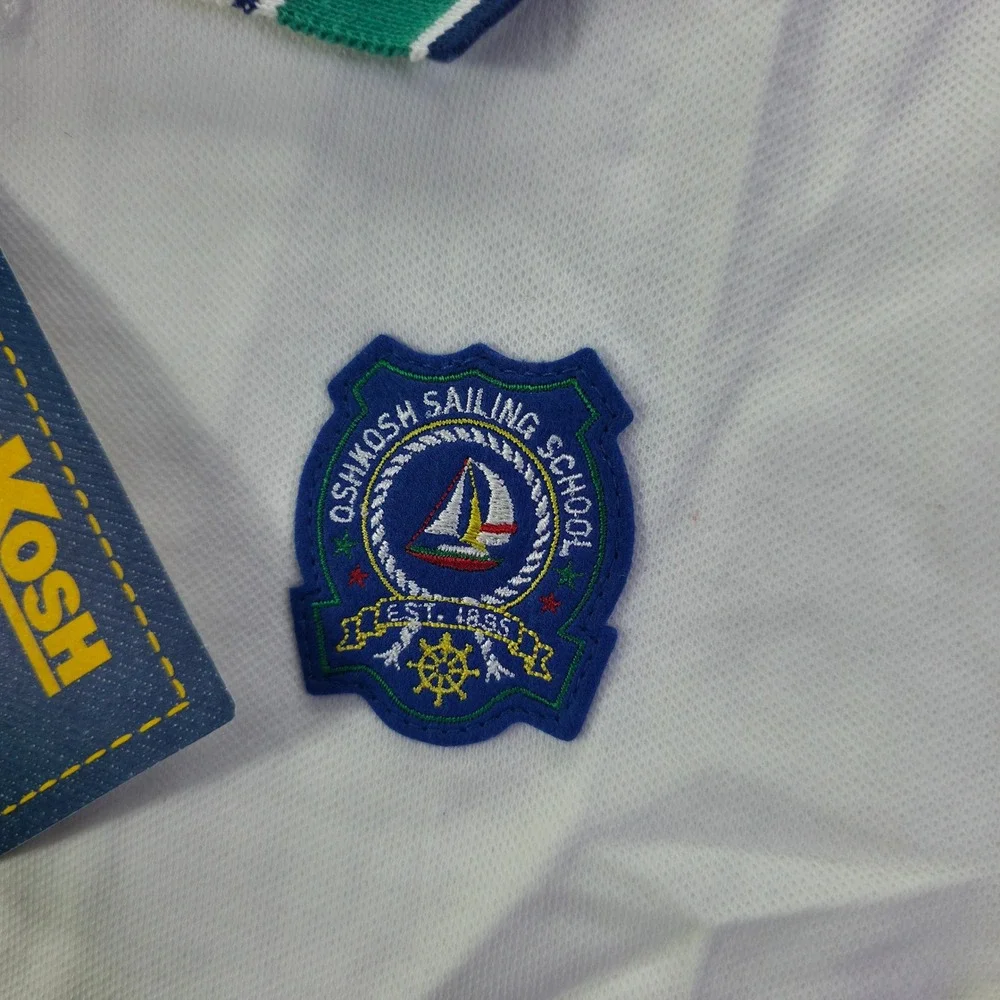Vintage OshKosh Bgosh Kids White Sailing School Polo Shirt Made in USA NWT